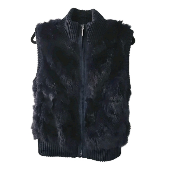 Pologeorgis Jackets & Blazers - Pologeorgis Vest Womens Medium Black Dyed Real Rabbit Fur Full‎ Zip Soft Winter